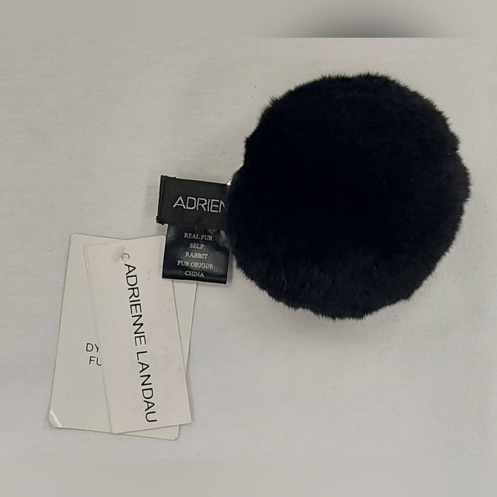 Adrienne Landau Rabbit Fur Pom Keychain in Black